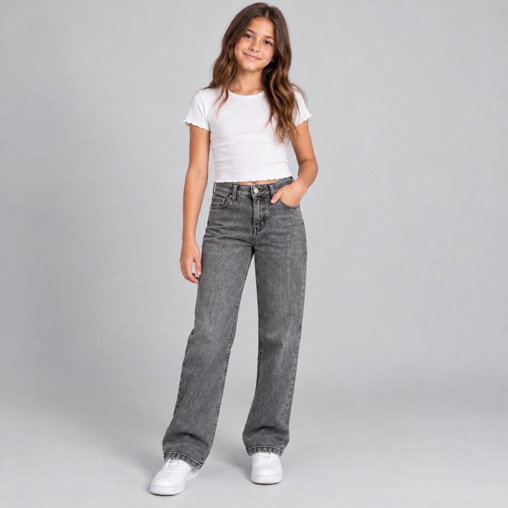 Thereabouts Jeans Girls 12 Gray High Rise Wide Leg Adjustable Waist Denim 26x27